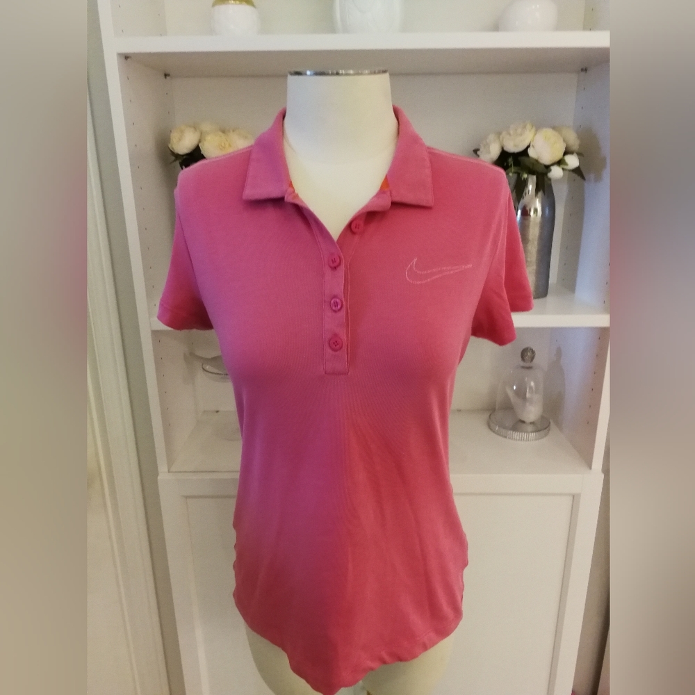 Nike golf shirt medium pink, button down, DRI fit, short sleeve golf sport